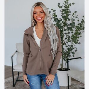 Mono B Wild Oak Boutique Cute Casual Jacket Taupe Hooded Small